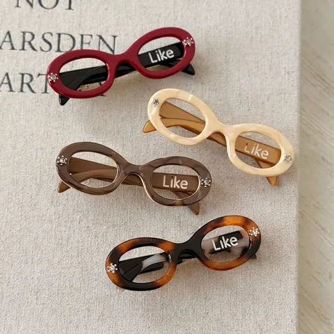 Pinces à Cheveux en Acétate Forme de Lunettes Avec Strass Lettre Like Pinces Bec de Canard Créatives pour Femmes Accessoires Cheveux
