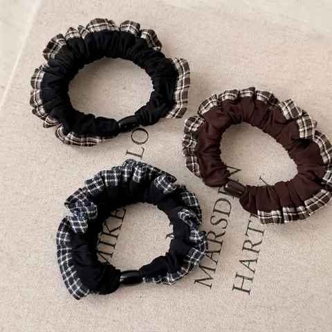 Elastico per Capelli Scrunchie Retro a Quadri Con Bordo in Pizzo Stile Fata Alta Elasticità per Donna Ragazza Accessori