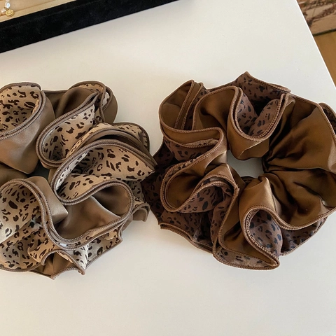 Vintage Leopardenmuster Große Satin Haargummis Für Damen Hohe Elastizität Oversize Haarbänder Mode Haarschmuck Accessoires