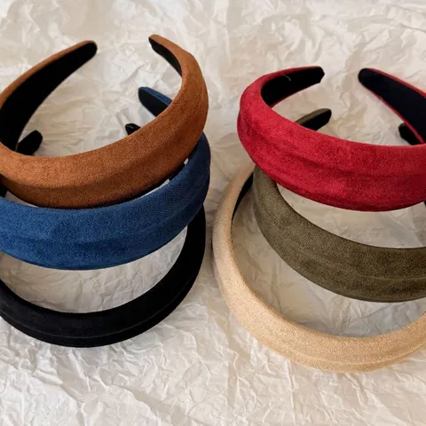 Diadema Acolchada de Tela de Gamuza Sintética Vintage para Mujer Ancha Color Sólido Banda de Pelo de Esponja Suave Accesorios