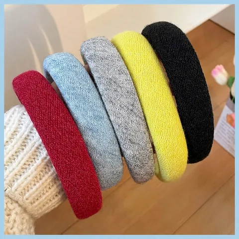 Diadema de Esponja Engrosada para Mujer Color Sólido Tejido de Punto Copa Alta Esponjoso Antideslizante Accesorio de Peluquería