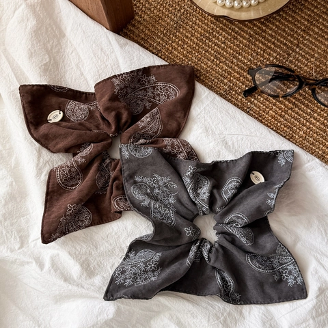 Vintage Paisley Scrunchie Handmade Fabric Hair Tie Large Elastic Hair Ring Retro Floral Ponytail Holder For Women Girls