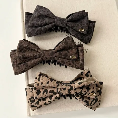 Vintage Leopardenmuster Schleife Bananen-Haarclip Damen Koreanischer Stil Stoff Schleife Pferdeschwanz Clip Retro Leopardenmuster Haarschmuck