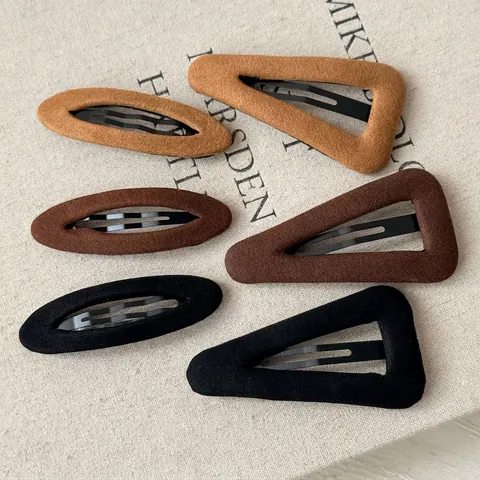 Horquillas BB Flocadas Huecas De Color Maillard Minimalistas Coreanas Clips De Presión De Metal En Tonos Tierra Para Mujer