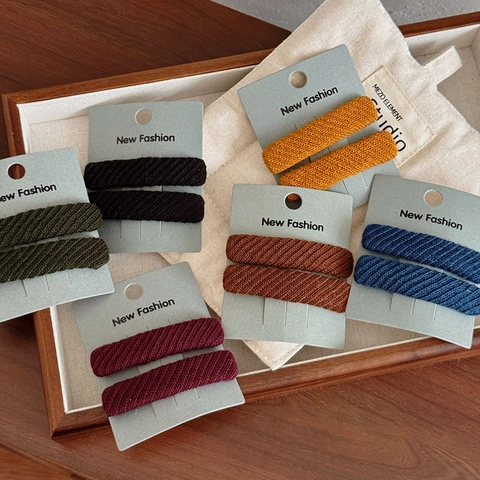 Vintage Twill Fabric Wrapped Hair Clips Rectangle Knitted Texture Bangs Side Clips Handmade Hair Pins Women Hair Accessories