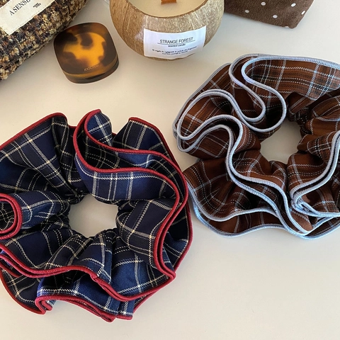 Coleteros de Tela Extragrandes a Cuadros Vintage para Mujer Gomas para el Pelo a Cuadros con Ribete en Contraste Accesorios para el Pelo