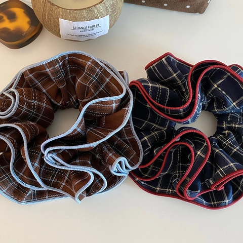 Coleteros de Tela Extragrandes a Cuadros Vintage para Mujer Gomas para el Pelo a Cuadros con Ribete en Contraste Accesorios para el Pelo