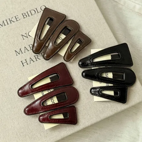 Pinces à Cheveux Géométriques Triangle Goutte d'Eau en Cuir PU Clips BB Vintage Fait à la Main Accessoires de Cheveux Mode