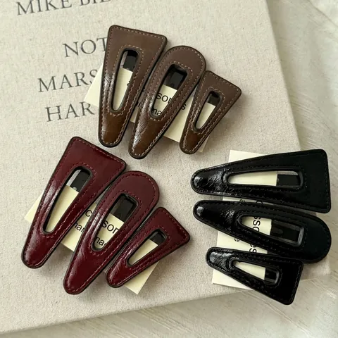 Pinces à Cheveux Géométriques Triangle Goutte d'Eau en Cuir PU Clips BB Vintage Fait à la Main Accessoires de Cheveux Mode