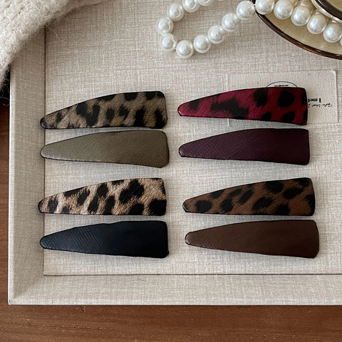 Fermagli Per Capelli Con Stampa Leopardata Rivestiti In Pelle Clip BB Triangolari Per Donna Forcine Laterali Vintage Accessori Per Capelli Alla Moda