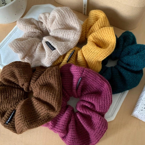 Coleteros Vintage de Punto Suaves Lazos de Lana para el Cabello Etiqueta de Moda Color Sólido Elásticos para Mujer