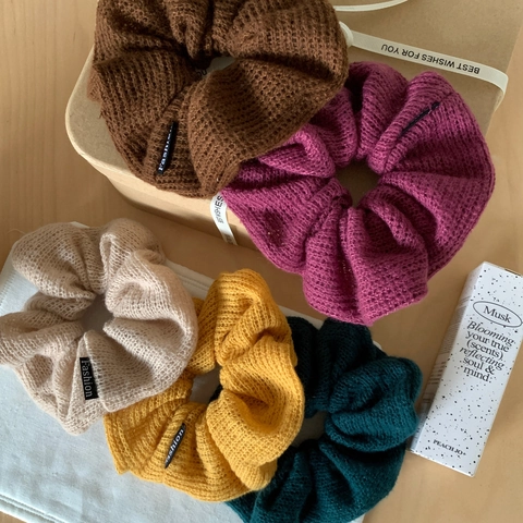 Coleteros Vintage de Punto Suaves Lazos de Lana para el Cabello Etiqueta de Moda Color Sólido Elásticos para Mujer