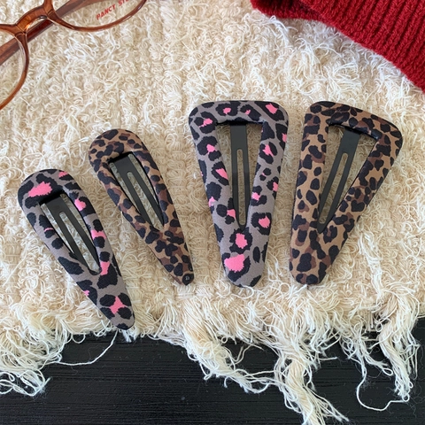 Koreanische Haarspangen Stoff Leopardenmuster Vintage Wassertropfen Dreieck BB-Clips Für Damen Täglich Haarstyling Zubehör