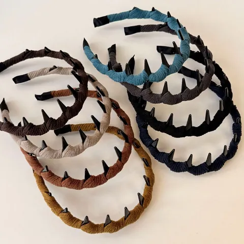 Diadema de Pana Vintage en Ondas Con Dientes Antideslizante Punk Con Tachuelas Para Mujer Accesorios de Pelo Otoño