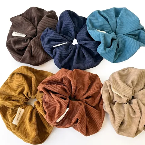 Elegant Ribbed Knit Scrunchies For Women Minimalist Handmade Tag Elastic Hair Ties Solid Color Hair Accessories Daily Style
