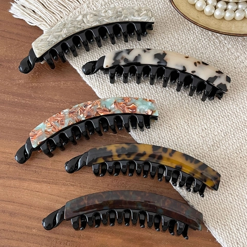 Vintage Acetate Banana Hair Clip For Women Elegant Marble Pattern Ponytail Holder Hair Claw High Ponytail Accessory Fashion Headwear