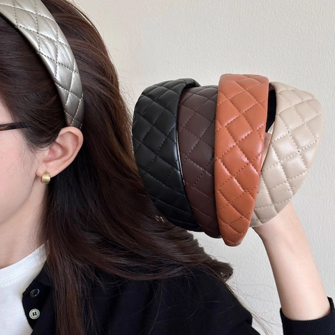 Französischer Retro Gepolsterter Gesteppter Kunstleder Haarreif Für Damen Breites Design High Cranial Top Haarschmuck