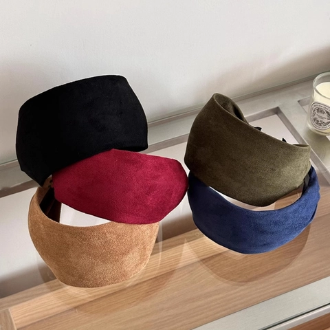 Wide Padded Suede-Look Fabric Headband For Women Vintage Solid Color Minimalist Autumn Winter Handmade Hair Hoop Hair Accessories