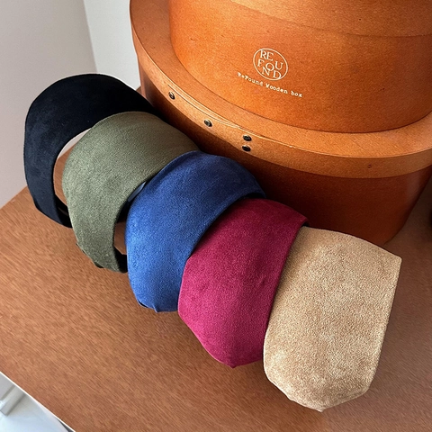 Wide Padded Suede-Look Fabric Headband For Women Vintage Solid Color Minimalist Autumn Winter Handmade Hair Hoop Hair Accessories