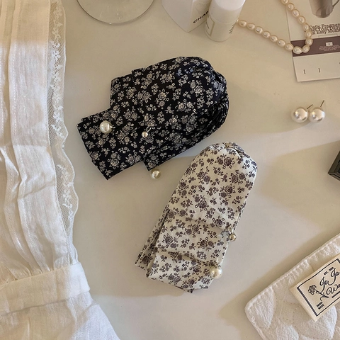 Fermaglio a Banana con Fiocco Floreale Stile Francese Molletta in Tessuto con Perla Artificiale Elegante Fermacoda Donna Accessori Capelli