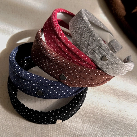 Diadema Ancha de Punto con Lunares de Estilo Coreano Para Mujer Diadema de Tela Vintage Con Colgante de Corazón Accesorios Elegantes Para El Cabello
