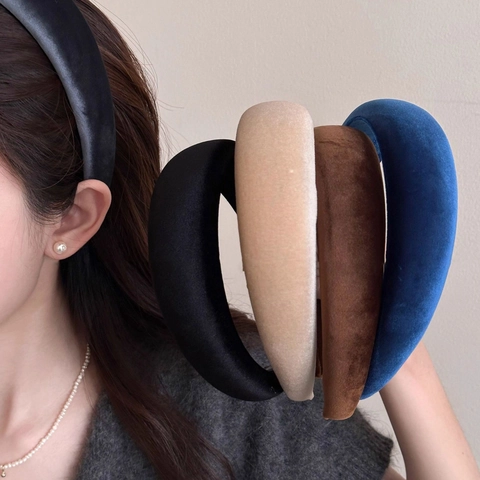 Diadema de Terciopelo Vintage con Esponja Espesada para Mujer Color Sólido Retro Borde Ancho Accesorio para el Cabello Diario