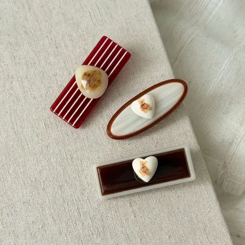 Fermagli per Capelli in Acrilico Vintage Coreani con Stampa di Orsi e Cuori Mollette Retro Accessori per Capelli Donna
