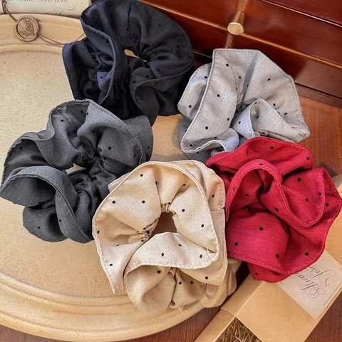 Coletero de Tela de Doble Capa con Lunares Estilo Coreano Lazo Grande para el Cabello Mujer Otoño Vintage Soporte para Cola de Caballo Accesorios