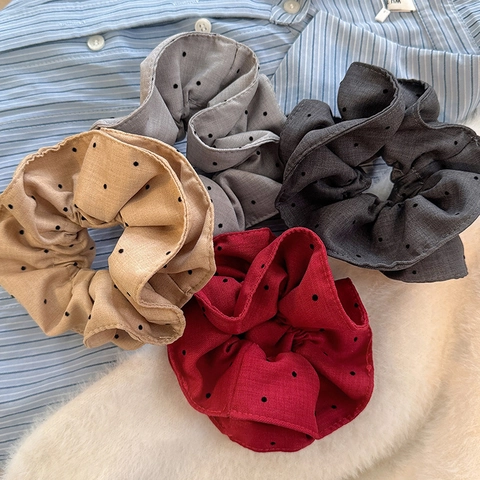 Coletero de Tela de Doble Capa con Lunares Estilo Coreano Lazo Grande para el Cabello Mujer Otoño Vintage Soporte para Cola de Caballo Accesorios