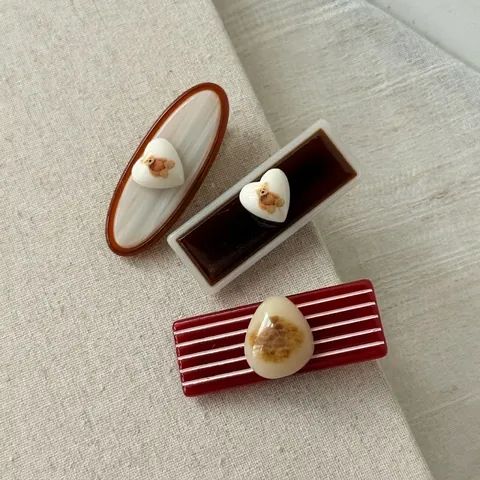 Fermagli per Capelli in Acrilico Vintage Coreani con Stampa di Orsi e Cuori Mollette Retro Accessori per Capelli Donna