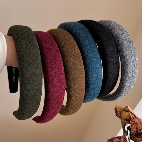 Diadema de Esponja Acolchada Vintage Mujeres Retro High Cranial Top Color Sólido Terciopelo Banda de Pelo Hecha a Mano