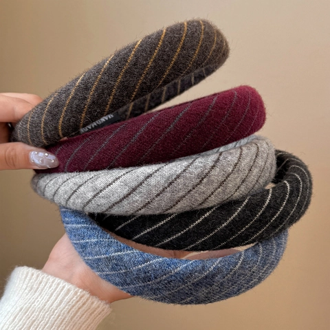 Vintage Gestrickt Diagonalstreifen Verdickt Stirnband Für Damen High Top Haarband Retro Stoff Handgefertigt Kopfschmuck Herbst Winter Geschenk