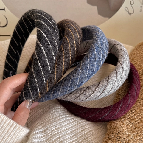 Vintage Gestrickt Diagonalstreifen Verdickt Stirnband Für Damen High Top Haarband Retro Stoff Handgefertigt Kopfschmuck Herbst Winter Geschenk