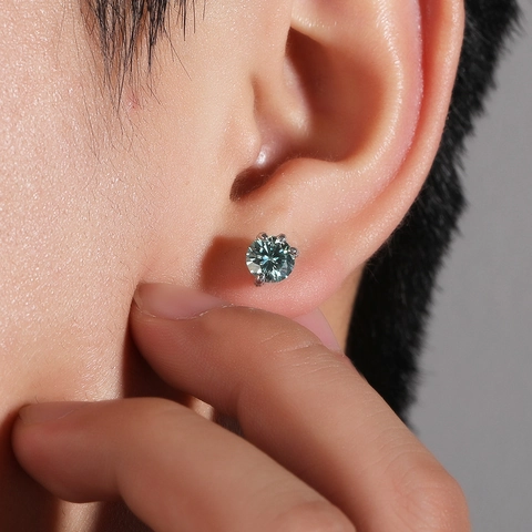 925 Sterling Zilver Moissaniet Oorknopjes Paraiba Blauw Wit Rond Geslepen Klauwzetting Hip Hop Sieraden Voor Heren Dames