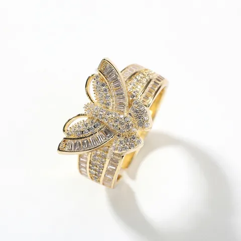Eleganter Schmetterlingsring Für Damen Vergoldetes Messing Zirkon Eingelegt Verstellbarer Offener Ring Modischer Hip Hop Schmuck