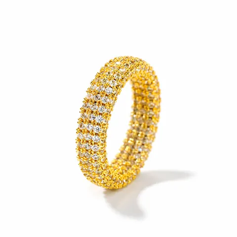 Anello Hip Hop in Rame con Zirconia Uomo Donna Iced Out Eternity Band Geometrico Oro Argento Oro Rosa Gioielli