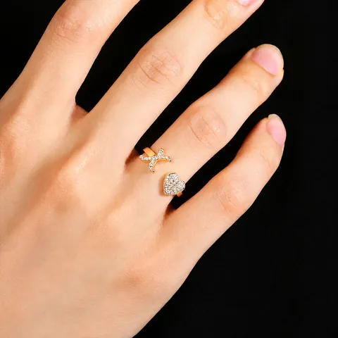 Hip Hop 26 Initial Letter Heart Open Ring For Women Personalized Copper Zirconia Adjustable Gold Silver Finger Ring Jewelry Gift