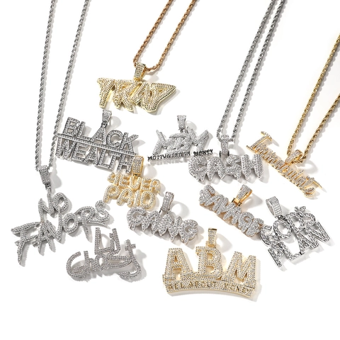 Iced Out Hip Hop Buchstabe Anhänger Halskette Für Herren Kupfer Zirkonia Eingelegt Trap ABM Cash God's Plan Bling Schmuck
