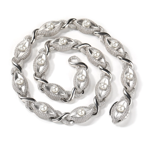 Hip Hop Koperen Strass Kunstparel Oog Ketting Halsketting Premium Zilver Roségoud Tonen Street Style Sieraden Voor Heren