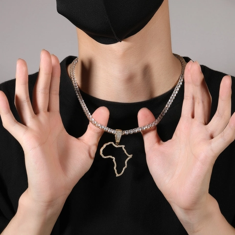 Hip Hop Africa Map Pendant Necklace Copper Gold Silver Rose Gold Plated Zirconia Iced Out Hollow Jewelry For Men Women