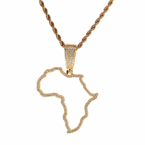 Hip Hop Africa Map Pendant Necklace Copper Gold Silver Rose Gold Plated Zirconia Iced Out Hollow Jewelry For Men Women