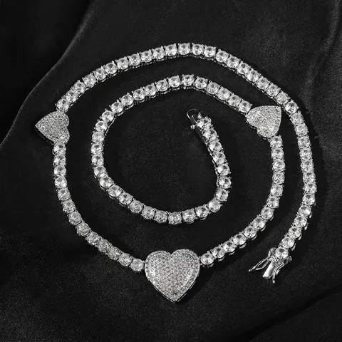 Kupfer Zirkonia Herz Tennis Kette Halskette Hip Hop Iced Out Herz Anhänger Mode Schmuck Geschenk Für Damen Herren