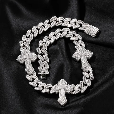 Hip Hop Iced Out Cross Pendant Necklace Men Women Cuban Link Chain Copper Zirconia Punk Streetwear Neck Chain Jewelry