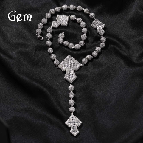 Herren Hip Hop Iced Out Kreuz Anhänger Halskette Kupfer Eingelegt Zirkonia Kugelkette Gold Silber Plattiert Streetwear Schmuck