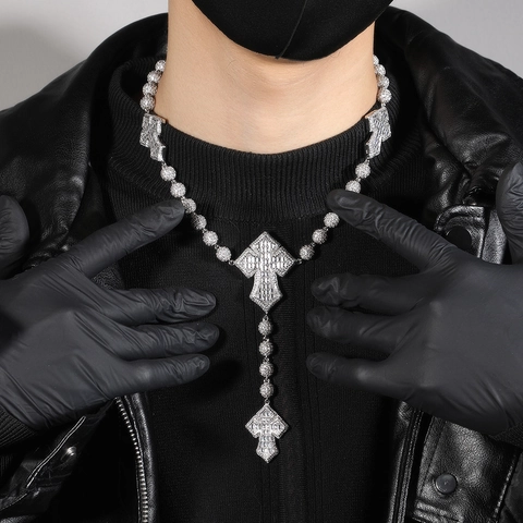 Herren Hip Hop Iced Out Kreuz Anhänger Halskette Kupfer Eingelegt Zirkonia Kugelkette Gold Silber Plattiert Streetwear Schmuck