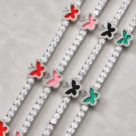 Hip Hop Butterfly Tennis Chain Necklace Copper Inlaid Zirconia Colorful Animal Pendant Trendy Men Women Fashion Jewelry Gift