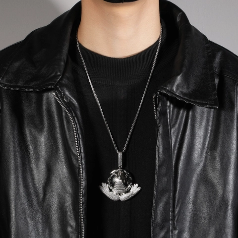 Iced Out Hip Hop Earth Globe Pyramid Pendant Necklace Copper 5A Zirconia Gold Silver Rope Chain Streetwear Men Jewelry
