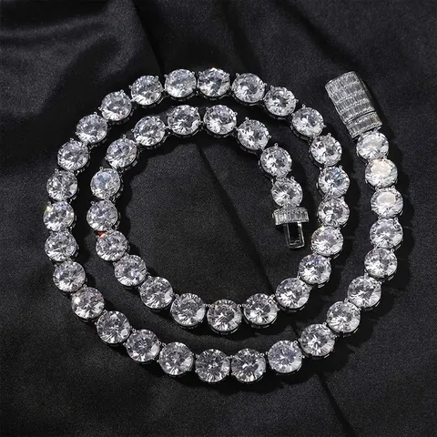 Collana Catena Tennis Hiphop Uomo Donna Rame Zirconia Tonda Catena a Maglia Tendenza Placcata Oro Argento Oro Rosa Gioielli