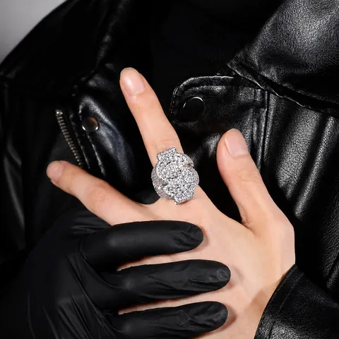 Hip Hop Dollar Sign Rhinestone Ring For Men Iced Out Copper Money Sign Statement Ring Gold Silver Plated Jewelry Gift