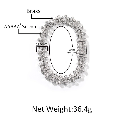 Hip Hop Iced Out Cross Link Bracelet For Men Women Brass Zirconia Inlaid Gold Silver Plated Gothic Punk Jewelry Gift